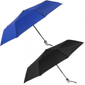 Paraguas de bolsillo con sistema de apertura y cierre automático con mango de plástico. Incluye funda.